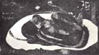 Paul Gauguin, Manao Tupapau (Elle pense au renenant), 1894?, Farbholzschnitt in Braunocker über Schwarz, Amsterdam, Rijksprentenkabinet