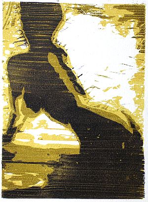 Michael Daum, Am Fenster ( in gelb), 2003, Farbholzschnitt auf Papier, 25,0 cm x 35,0 cm