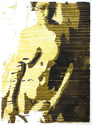Michael Daum, Stehende ( in gelb), 2003, Farbholzschnitt auf Papier, 25,0 cm x 35,0 cm