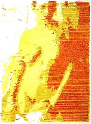 Michael Daum, Stehende ( in rot), 2003, Farbholzschnitt auf Papier, 25,0 cm x 35,0 cm