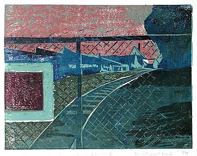 Michael Daum, Am Gaswerk, 1994, Farbholzschnitt auf Papier, 70,0 cm x 50,0 cm