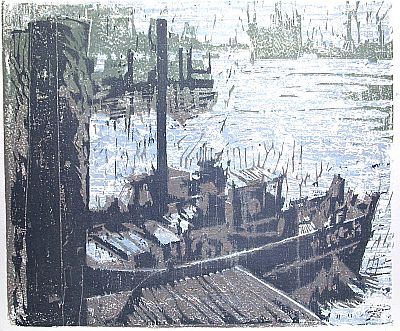 Michael Daum, Hamburger Hafen, 1994, Farbholzschnitt auf Papier, 70,0 cm x 50,0 cm