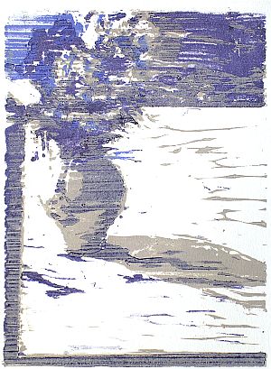 Michael Daum, Bauernstrauss ( in Blau), 2004, Farbholzschnitt auf Papier, 25,0 cm x 35,0 cm