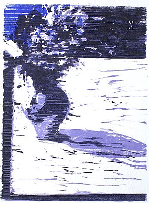 Michael Daum, Bauernstrauss ( in Dunkelblau), 2004, Farbholzschnitt auf Papier, 25,0 cm x 35,0 cm