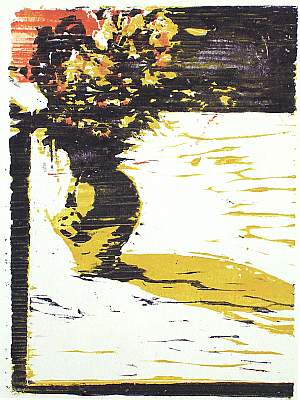 Michael Daum, Bauernstrauss ( in Rot), 2004, Farbholzschnitt auf Papier, 25,0 cm x 35,0 cm