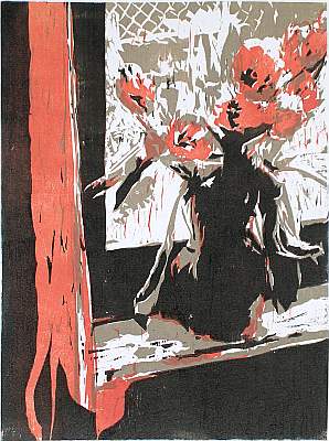 Michael Daum, Rote Tulpen, 2004, Farbholzschnitt auf Papier, 35,0 cm x 50,0 cm