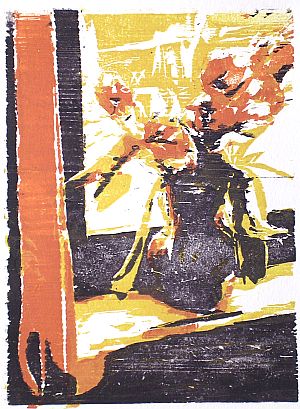 Michael Daum, Tulpen klein ( in Rot), 2004, Farbholzschnitt auf Papier, 25,0 cm x 35,0 cm