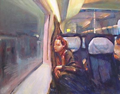 Michael Daum, Schlafende im ICE, 2008, Eitempera auf Leinwand, 100,0 cm x 80,0 cm