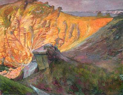 Michael Daum, Goldk&uuml;ste (mit gesprengtem Bunker), 1995, Eitempera auf Leinwand, 130,0 cm x 100,0 cm