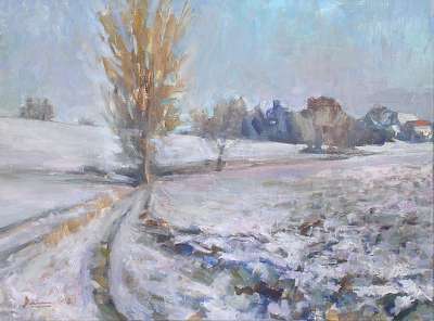 Michael Daum, Modelshausen im Winter, 2010, Eitempera auf Leinwand, 80,0 cm x 60,0 cm