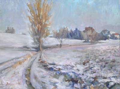 Michael Daum, Village of wax pendantshausen in winter, 2010, egg tempera on canvas, 31.5 in. by 23.6 in.