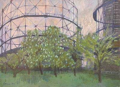 Michael Daum, Kastanienbl&uuml;te am Gaskessel, 1994, Eitempera auf Leinwand, 130,0 cm x 95,0 cm