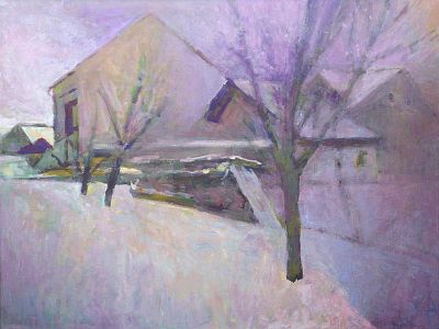 Michael Daum, Nachbarhaus im Winter, 2010, Eitempera auf Leinwand, 80,0 cm x 60,0 cm