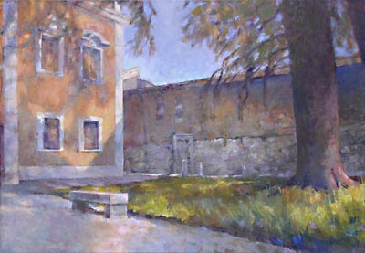 Michael Daum, Piazza Marconi (Brescia), 2008, Eitempera auf Leinwand, 100,0 cm x 70,0 cm