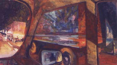 Michael Daum, Auf der Überholspur, 1996, Eitempera auf Leinwand, 95,0 cm x 54,0 cm