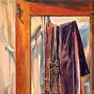 Michael Daum, Gl&auml;serne Schrankt&uuml;r, 2000, Gummitempera auf Papier, 70,0 cm x 70,0 cm