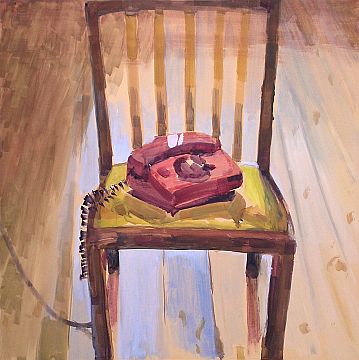 Michael Daum, Rotes Telefon, 2000, Gummitempera auf Papier, 70,0 cm x 70,0 cm