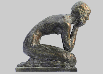 Angelika Kienberger, In thought (small), 2006, bronze, 3.9 by 1.8 by 3.9 in.